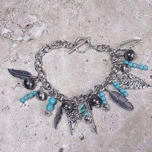 Southwestern Inspired Silvertone Charm Bracelet
